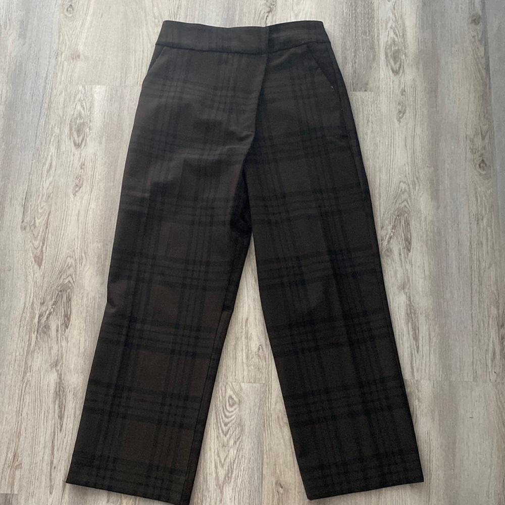 Zara brown black plaid pant low crutch super cool size xs